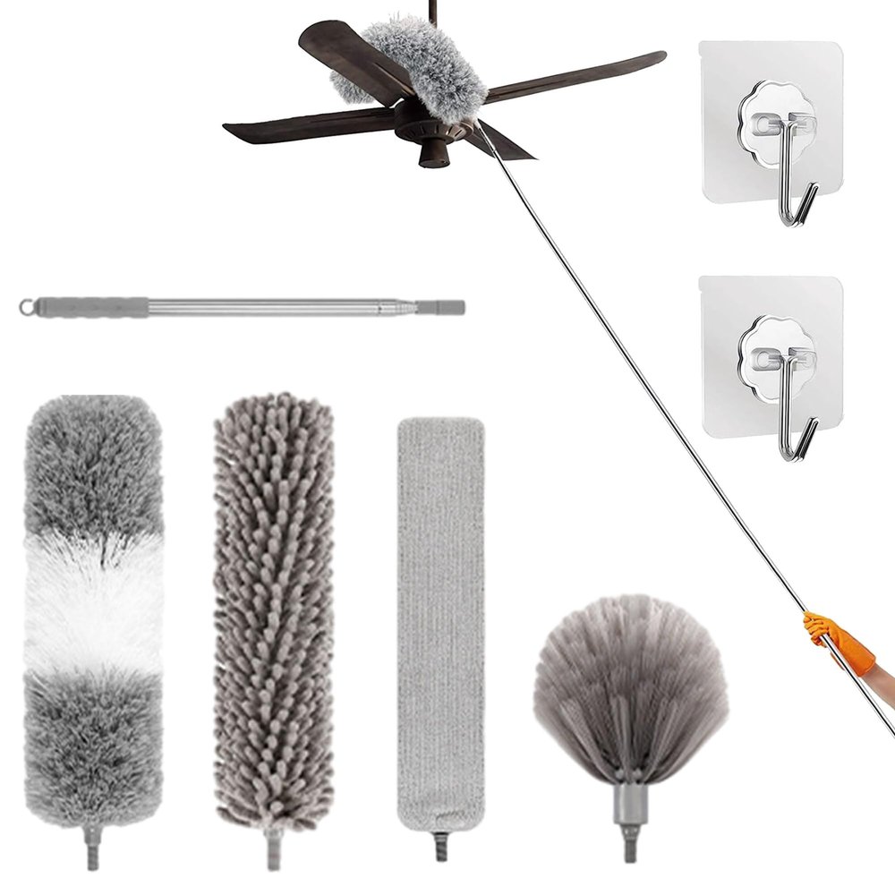 Retractable Washable Curved Microfiber Duster,Microfiber Duster with Extension Pole,Microfiber Feather Duster,Reusable Bendable Washable Dusters,for Cleaning Ceiling Fan, High Ceiling (Set-D(5PCS))