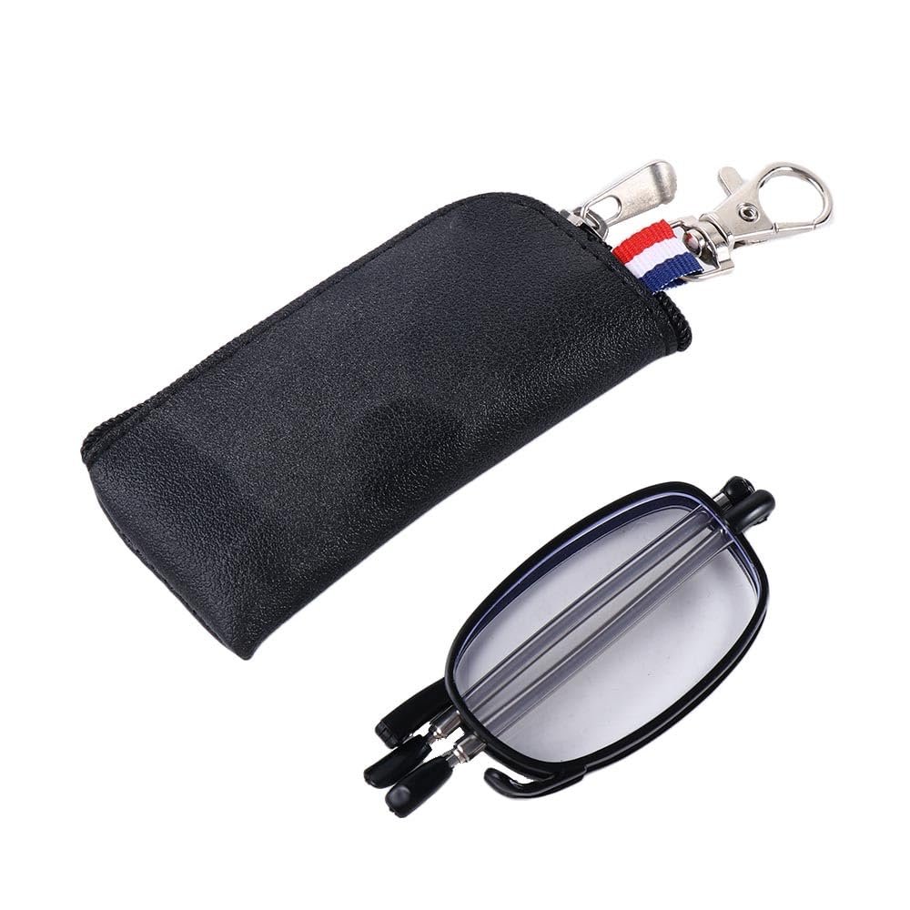 +1.0~+4.0 Folding Reading Glasses With Storage Bag Key Chain, Spring Hinge,Anti Blue Light Anti-Radiation Foldable For Men Women(black,+250)
