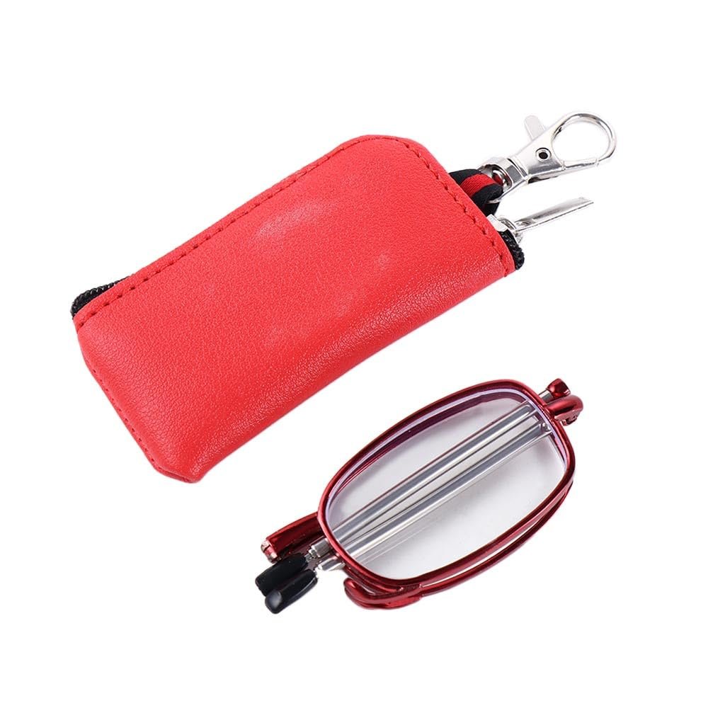 +1.0~+4.0 Folding Reading Glasses With Storage Bag Key Chain, Spring Hinge,Anti Blue Light Anti-Radiation Foldable For Men Women(red,+150)