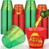 Bokon 120 Pcs 9 oz Christmas Clear Plastic Cups Dark Green and Red Christmas Disposable Wine Cups Disposable Cocktail Clear Plastic Tumblers for Xmas Parties Holiday Drinking view 1