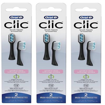 Oral-B Clic Toothbrush Sensitive Clean Replacement Brush Heads, Black, 2 Count (Pack of 3)