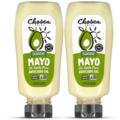 Chosen Foods 100% Avocado Oil-Based Classic Mayonnaise, Gluten & Dairy Free, Low-Carb, Keto Diet Friendly, Mayo for Sandwiches, Dressings and Sauces, Made with Cage Free Eggs (11.25 fl oz, 2 Pack)