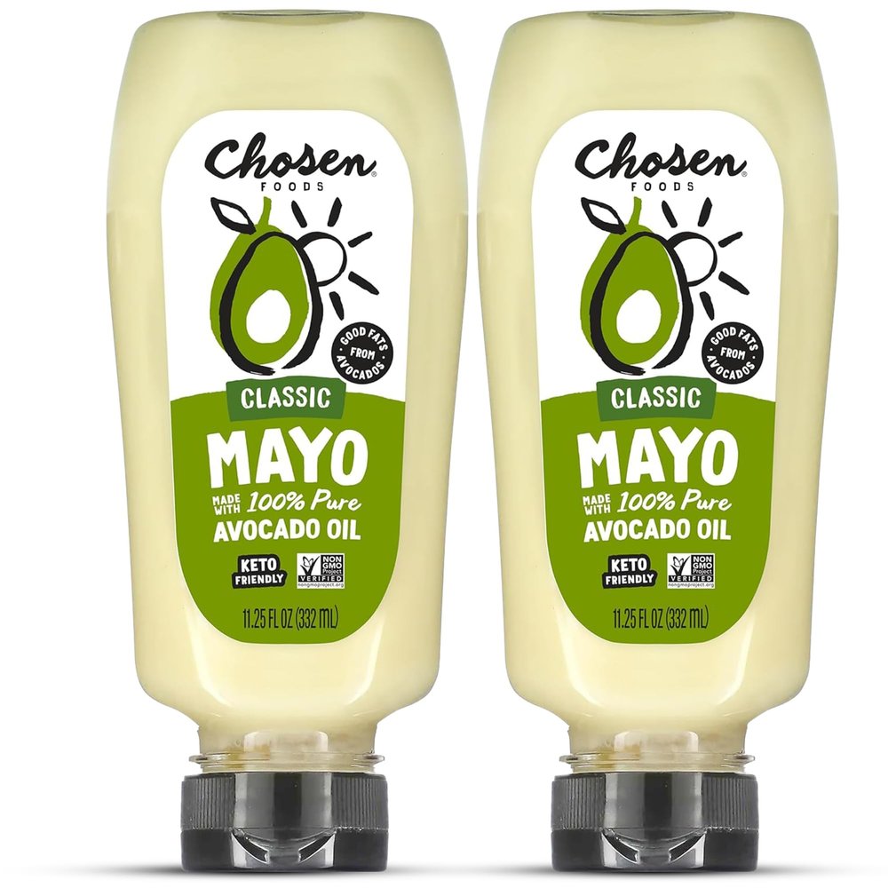 Chosen Foods 100% Avocado Oil-Based Classic Mayonnaise, Gluten & Dairy Free, Low-Carb, Keto Diet Friendly, Mayo for Sandwiches, Dressings and Sauces, Made with Cage Free Eggs (11.25 fl oz, 2 Pack)