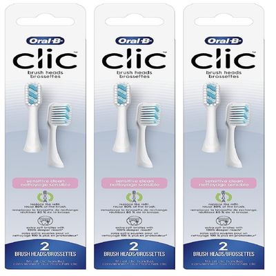 Oral-B Clic Toothbrush Sensitive Clean Replacement Brush Heads, White, 2 Count (Pack of 3)