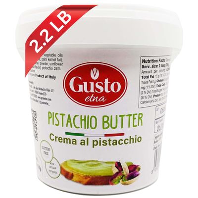 GUSTO ETNA Sicilian Pistachio Cream  35% Pistachios, Sweet Spreadable Butter, 2.2 lbs (1 kg) Rich & Nutty Pistachios Cream for Knafeh Dubai Pistachio Chocolate Bars, Product of Sicily, Italy