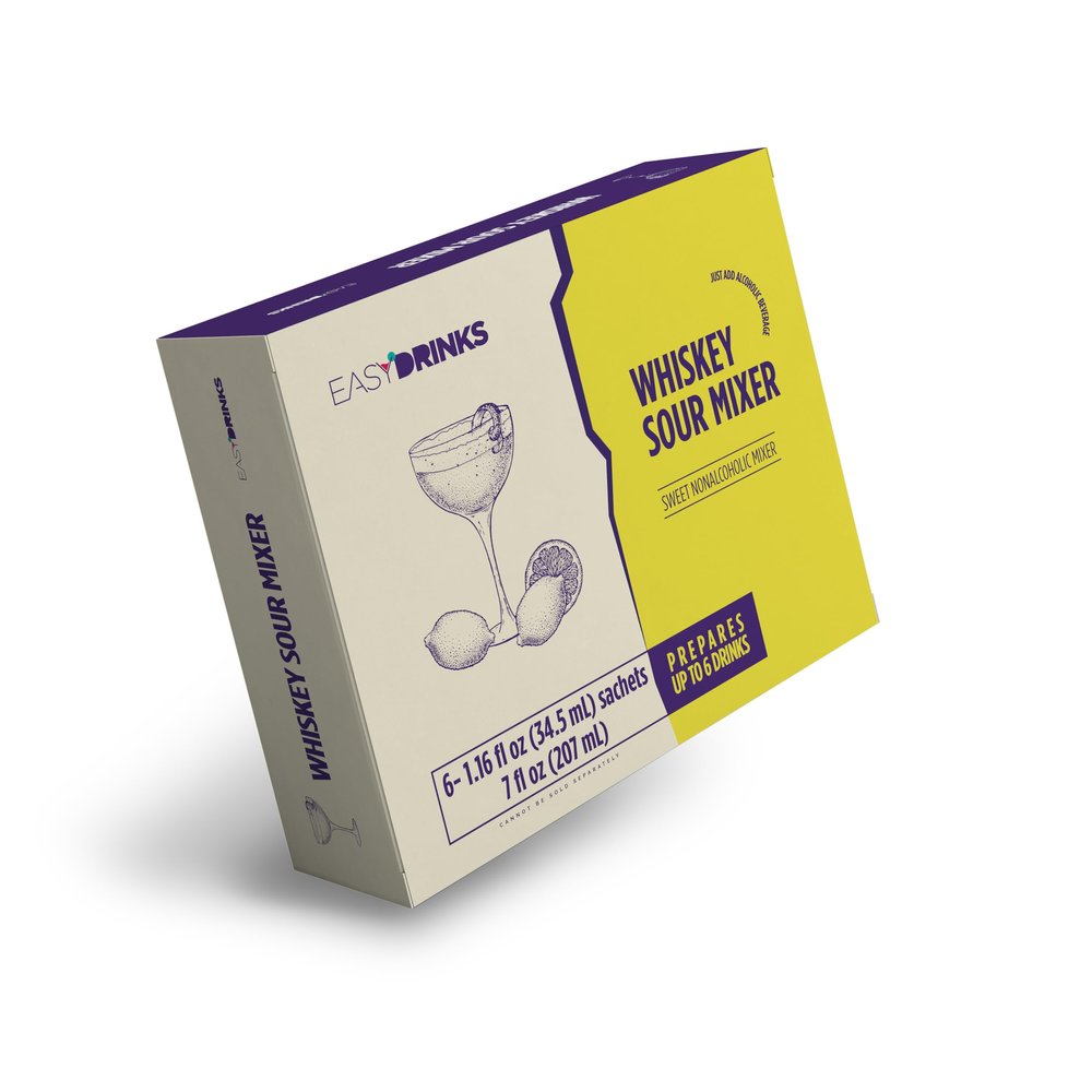 Easy Drinks Classic Cocktail Whiskey Sour Mixer - Ready to Make Cocktail & Mocktail Sachets - Real Fruit and Natural Ingredients - Gluten-Free, Lactose-Free, Vegan - 7.00 Fl Oz (6x 1.16 fl oz)