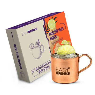 Easy Drinks Classic Cocktail Moscow Mule Mixer - Ready to Make Cocktail & Mocktail Sachets - Real Fruit and Natural Ingredients - Gluten-Free, Lactose-Free, Vegan - 7.80 Fl Oz (6x 1.30 fl oz)