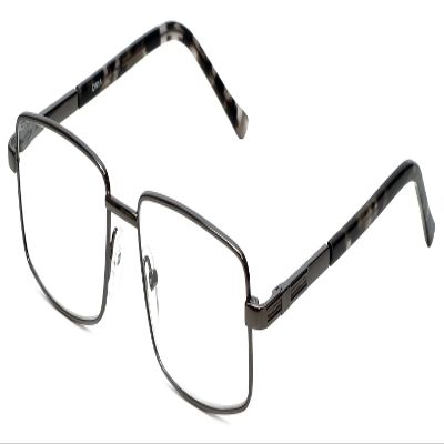 Calabria R780 Rectangular Metal Reading Glasses +0.75 Gunmetal Grey Tortoise Men Women Readers Eyeglasses w/Case