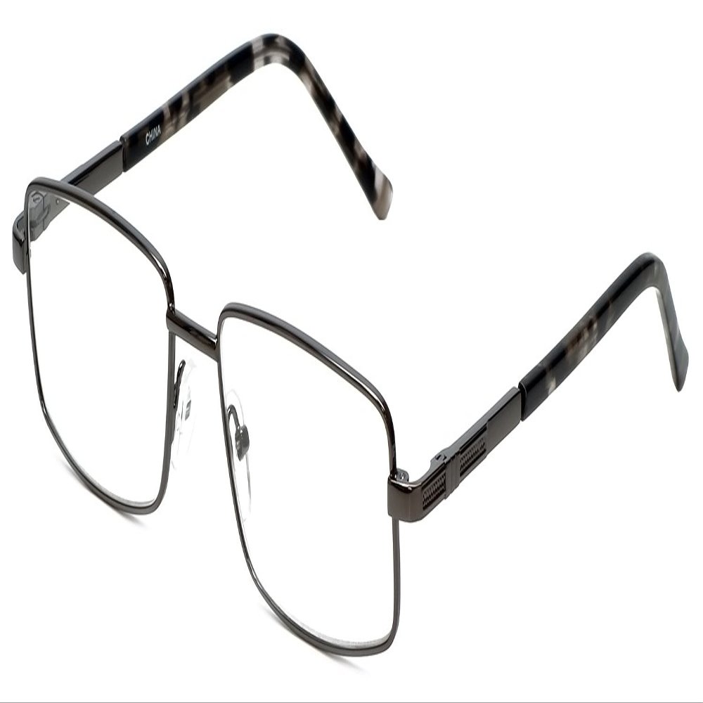 Calabria R780 Rectangular Metal Reading Glasses +0.75 Gunmetal Grey Tortoise Men Women Readers Eyeglasses w/Case