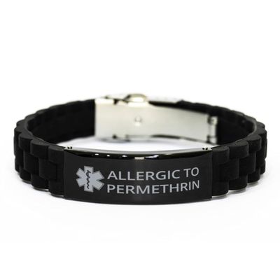 DARIN GIFT Medical Alert Bracelet, Allergic to Permethrin Awareness, SOS Emergency Health Life Alert ID Engraved Stainless Steel Adjustable Bracelet For Men Women