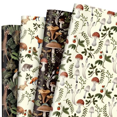 AnyDesign Wrapping Paper Black White Animal Mushroom Gift Wrap Paper Bulk Folded Flat Giraffe Fox Print Art Paper for Wedding Birthday DIY Crafts Gift Wrapping, 19.7 x 27.6 Inch,8 Sheet