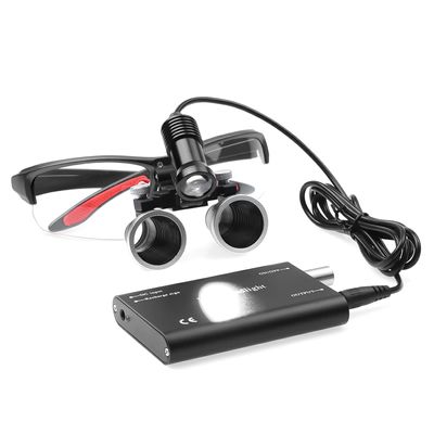 2.5X Binocular Magnifying Glass with 5W Head Magnifier Adjustable Spotlight Headlight Matte Frame (Black)