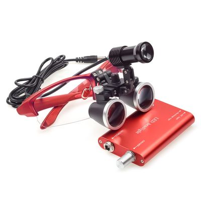 2.5X Binocular Magnifying Glass with 5W Head Magnifier Adjustable Spotlight Headlight Matte Frame (Red)