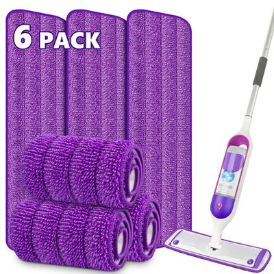 6 Pack Reusable Mop Pads for Swiffer PowerMop, Power Mop Pads 15'' Microfiber Refills for Hardwood Floor Cleaning, Machine Washable Dry Wet Use for All Floor Types