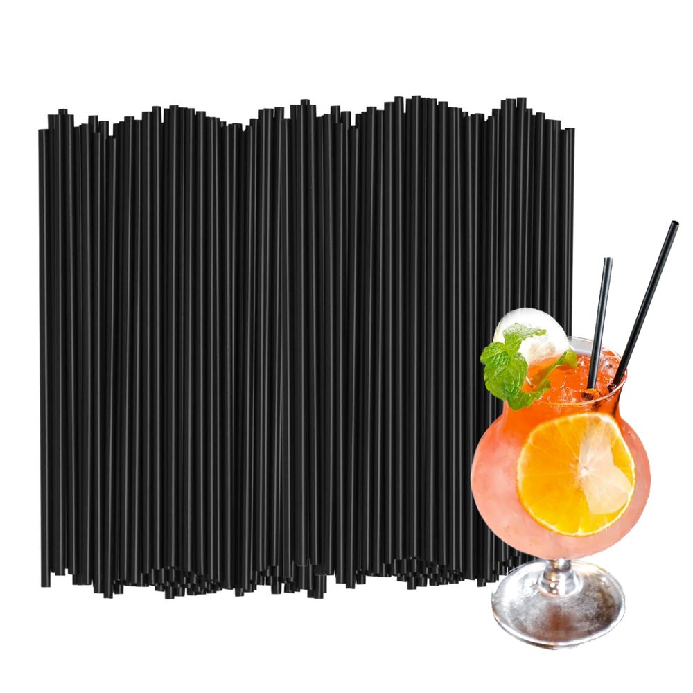 500Pcs Black Disposable Straws8.27 Straight Flat Straw,0.16 Diameter, For Kitchen,Bar,Club,Drinks, Milk, Soda, Party, Whiskey (500, 8.27'')
