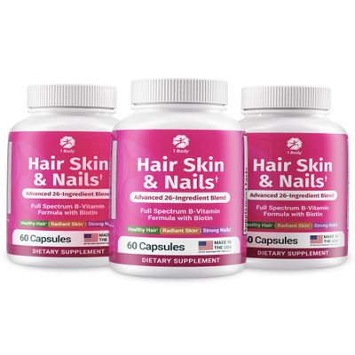 1 Body Hair Skin Nails Vitamin Complex with Biotin - Complete Formula with 26 Essential Vitamins for Men & Women - 3 Pack