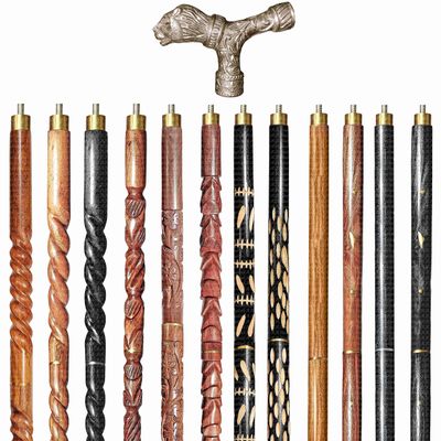 Wooden Walking Sticks and Canes Travel Collapsible for Men Women Seniors Hiking with Aluminum Lion Handle (Brown Antique, AANWS-77) (WS-09)