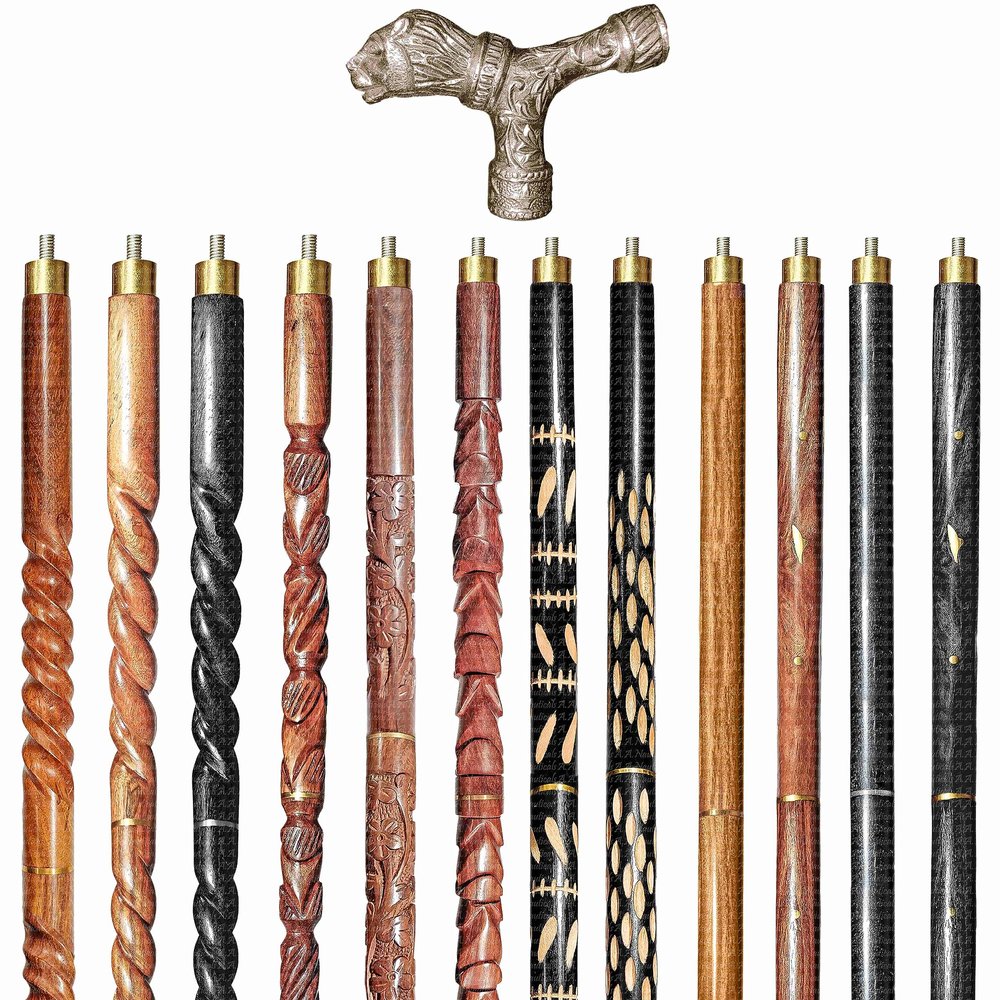 Wooden Walking Sticks and Canes Travel Collapsible for Men Women Seniors Hiking with Aluminum Lion Handle (Brown Antique, AANWS-77) (WS-09)