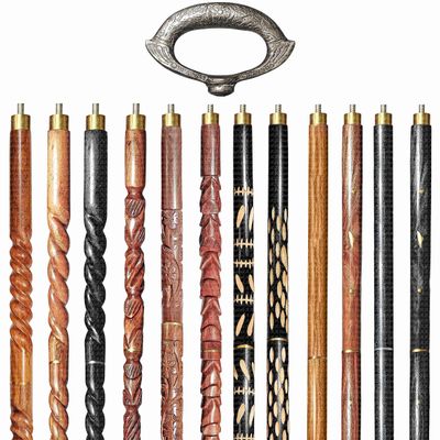 Wooden Walking Sticks and Canes Travel Collapsible for Men Women Seniors Hiking with Brass Hook Handle (Black Antique, AANWS-78) (WS-04)