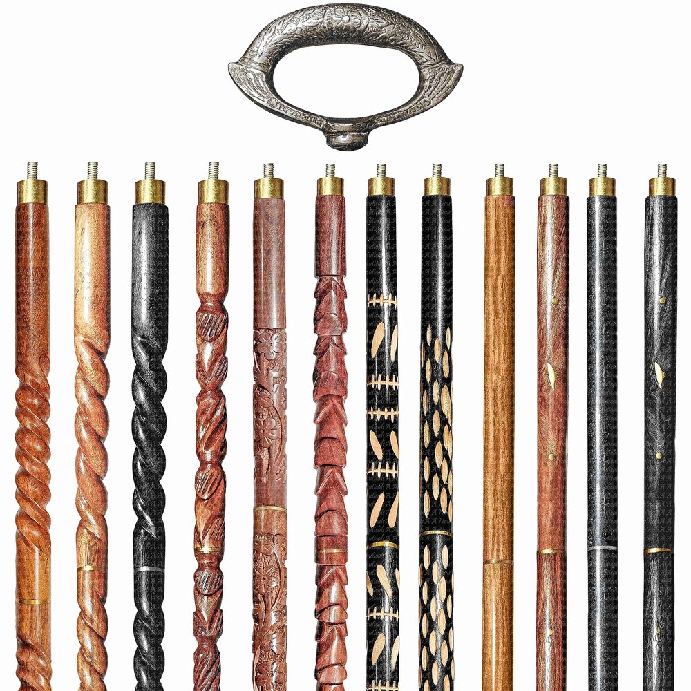 Wooden Walking Sticks and Canes Travel Collapsible for Men Women Seniors Hiking with Brass Hook Handle (Black Antique, AANWS-78) (WS-04)