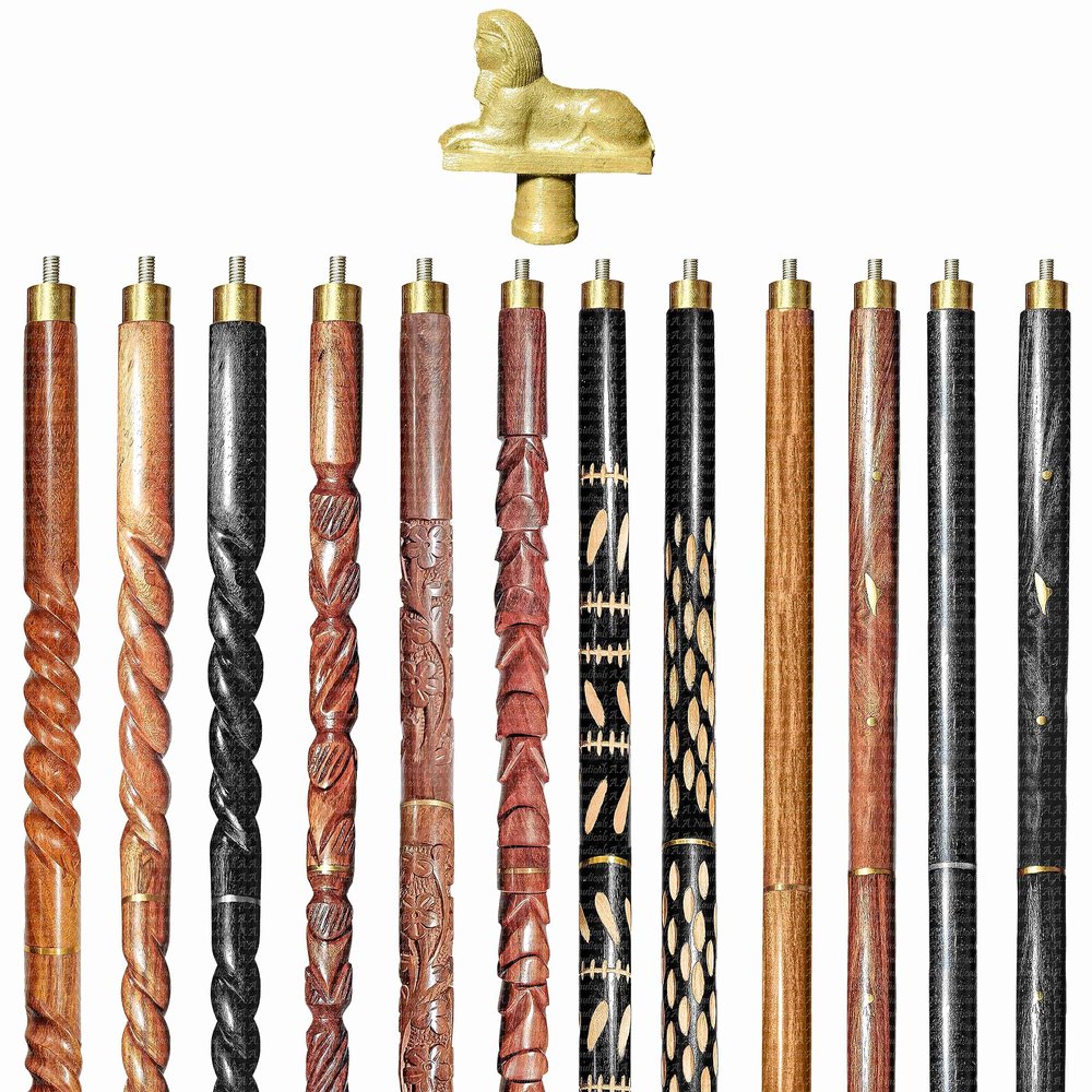 Wooden Walking Sticks and Canes Travel Collapsible for Men Women Seniors Hiking with Aluminum Sphinx Handle (Golden Polished, AANWS-88) (WS-09)