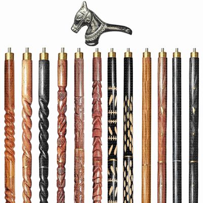 Wooden Walking Sticks and Canes Travel Collapsible for Men Women Seniors Hiking with Brass Horse Handle (Black Antique, AANWS-83) (WS-01)
