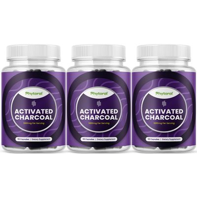Activated Charcoal Pills Detox & Cleanse - Purifying Coconut Capsules with 1200 mg Per Serving for Bloating Relief - Active Detoxification Supplement for Body & Gut Health - 90 Count - 3 Pack