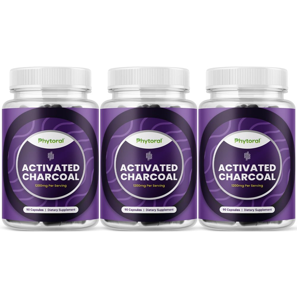 Activated Charcoal Pills Detox & Cleanse - Purifying Coconut Capsules with 1200 mg Per Serving for Bloating Relief - Active Detoxification Supplement for Body & Gut Health - 90 Count - 3 Pack
