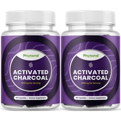 Activated Charcoal Pills Detox & Cleanse - Purifying Coconut Capsules with 1200 mg Per Serving for Bloating Relief - Active Detoxification Supplement for Body & Gut Health - 90 Count - 2 Pack