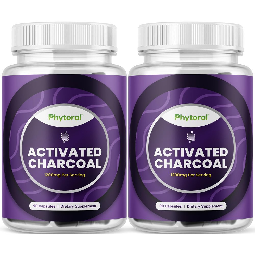 Activated Charcoal Pills Detox & Cleanse - Purifying Coconut Capsules with 1200 mg Per Serving for Bloating Relief - Active Detoxification Supplement for Body & Gut Health - 90 Count - 2 Pack