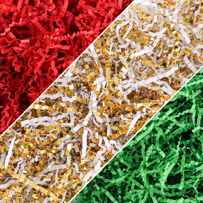Christmas Crinkle Cut Paper Shred 300g/10.6oz - Red, Green, Gold Raffia Confetti Filler for Gift Baskets, Boxes, Xmas Party Supply