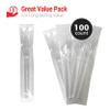 3X Heavy Duty Clear Plastic Forks Individually Wrapped, Sturdy Like Silverware, 100 Pack Disposable Forks Bulk, Packaged To-Go Utensil Set, Perfect for Event Catering, Restaurant and Take Out. view 2