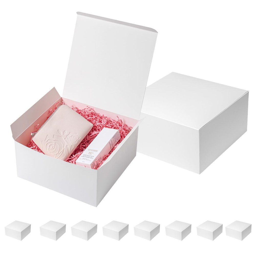 Mcfleet Gift Boxes with Lids 10x10x5 Inches 10 Pack Bridesmaid Proposal White Cardboard Gift Box for Presents, Christmas, Wedding, Graduation, Holiday, Birthday Craft Present Packaging