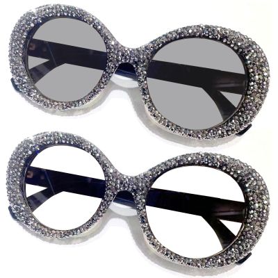 mincl Oprah style Bling Rhinestone Round Reading Glasses For Women Shiny Diamond Photochromic Presbyopia Sunglasses Reader (gray, 2.5, multiplier_x)