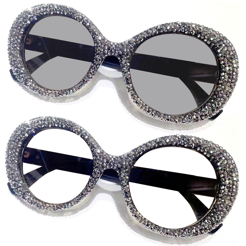 mincl Oprah style Bling Rhinestone Round Reading Glasses For Women Shiny Diamond Photochromic Presbyopia Sunglasses Reader (gray, 2.5, multiplier_x)