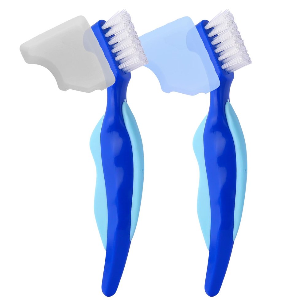 Anbbas 2pcs Premium Hard Denture Brush with Toothbrush Cover Cap Dental Cleaning Brush Set for Denture Care False Teeth Cleaner Tool
