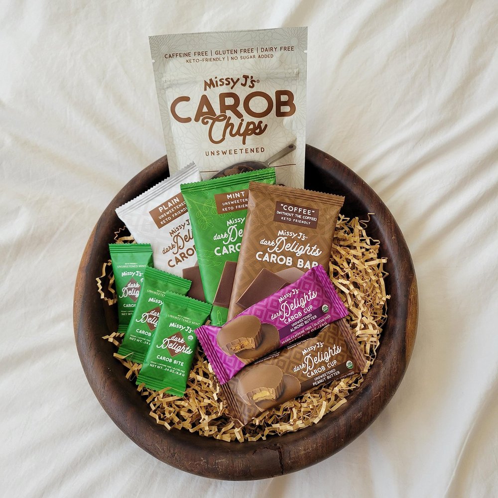 Missy J's Organic Carob Unsweetened Everything Sampler Pack-9 Products | Vegan Gluten free, Substitute for Chocolate, Perfect for Snacks and Treats, Healthy Food