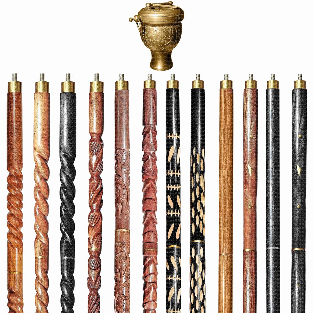 Wooden Walking Sticks and Canes Travel Collapsible for Men Women Seniors Hiking with Brass Sundial Compass Handle (Brown Antique, AANWS-92) (WS-02)