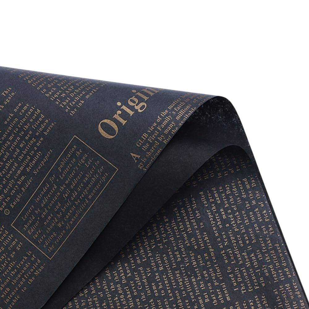 20 Vintage English Newspaper Flower Wrapping Paper, Flower Bouquet Wrapping Inside Lining Paper, Flower Wrapping Materials, DIY Crafts Gift Wrapping or Gift Box Wrapping Paper,27.5*19.6 inch (Gold lettering)