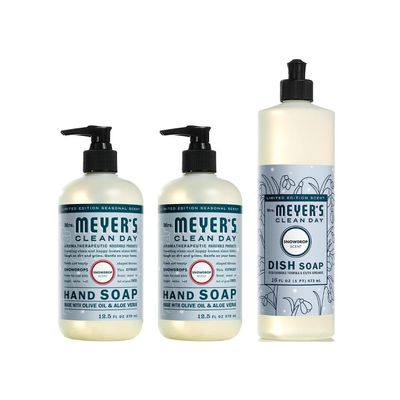 Mrs. MEYER'S CLEAN DAY Variety, 2 Liquid Hand Soap 12.5 OZ, 1 Liquid Dish Soap, 16 FL OZ, 1 CT (Snow Drop)
