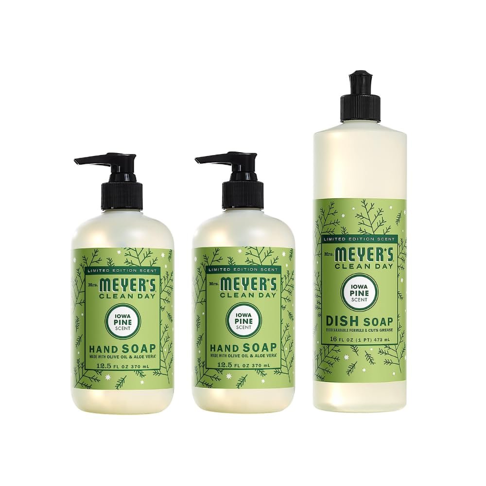Mrs. MEYER'S CLEAN DAY Variety, 2 Liquid Hand Soap 12.5 OZ, 1 Liquid Dish Soap, 16 FL OZ, 1 CT (Iowa Pine)