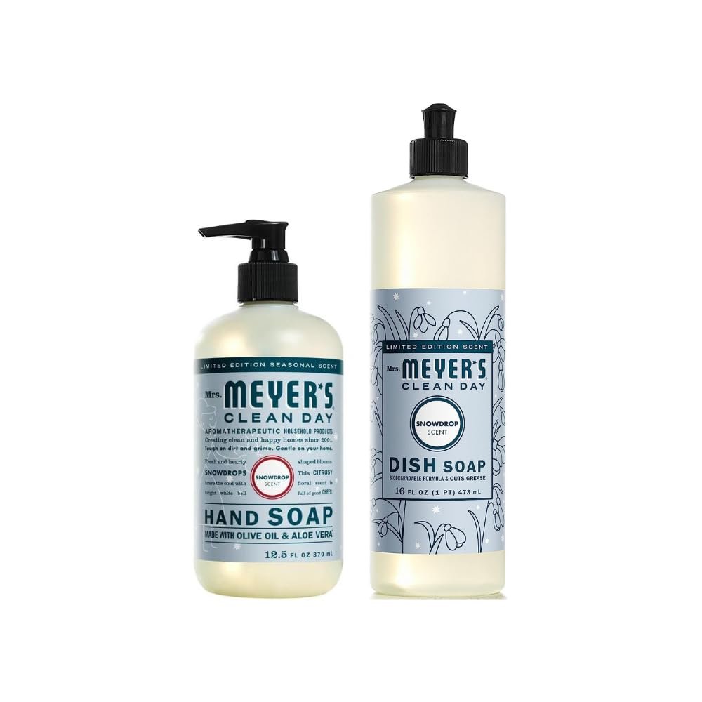 Mrs. MEYER'S CLEAN DAY Variety, 1 Liquid Hand Soap, Snow Drop, 12.5 OZ, 1 Liquid Dish Soap, Snow Drop, 16 OZ, 1 CT