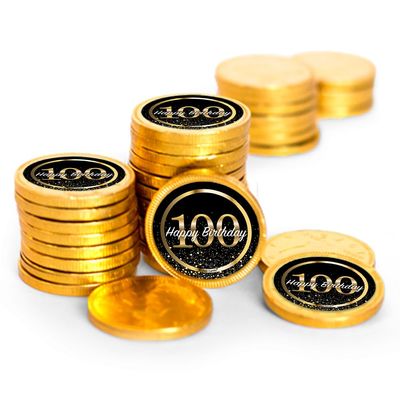 80ct 100th Birthday Candy Party Favors Chocolate Coins (80 Count) - Gold Foil - By Just Candy
