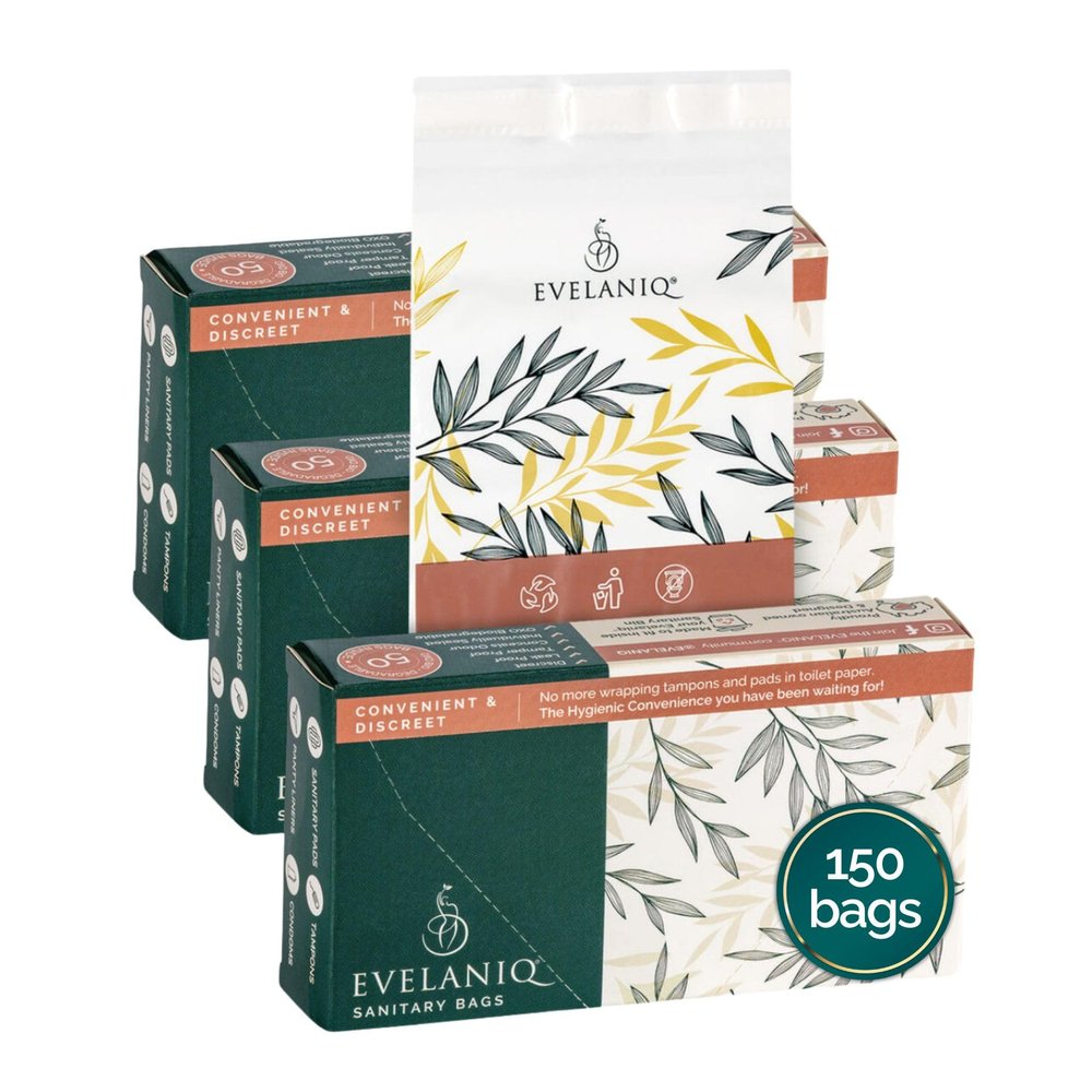 Evelaniq Sanitary Napkin Disposal Bags (150 Count). Private, Leak & Odor Proof Tampon & Pad Disposal Bags