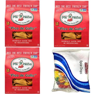 Mi Nina Tortilla Chips Pico de Gallo, 12 oz | Just a better chip, Naturally, Gluten Free, Made with organic white corn (Pack of 3) + Candy Spice Drops 12oz
