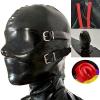 Black Latex Hood Mask with Removable Blindfold and Mouth Piece Gag Nose Nasal Tube Back Zipper Open Eyes Mouth Nose,Black 0.6mm Thick,Small view 2