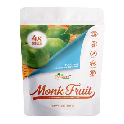 Allulose Monk Fruit Blend All Purpose Sweetener 4X Sugar Sweetness; Total Servings 2268; Zero Calorie Sweetener, Sugar-Free Substitute for Baking, Smoothies, Coffee; Low Carb Keto Diet Friendly Food | 5-LB