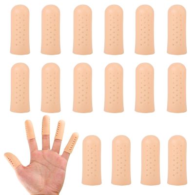 16pcs Gel Finger Cots with Air Holes, Anti-Friction and Anti-Skidding Finger Cots Breathable Gel Finger Protectors for Wound Finger Caps for Protection Finger Sleeves Finger Covers (Nude)