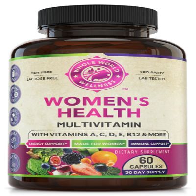 WHOLE WORLD WELLNESS Womens Daily Multivitamin Multimineral Supplement for Energy, Mood, Focus, Hair, Skin & Nails. Made for Women with 30+ Nutrients, Fruit & Energy Blend. Womens Vitamins, USA Made.