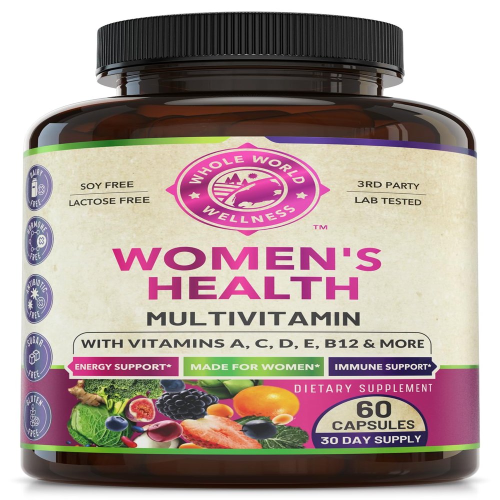 WHOLE WORLD WELLNESS Womens Daily Multivitamin Multimineral Supplement for Energy, Mood, Focus, Hair, Skin & Nails. Made for Women with 30+ Nutrients, Fruit & Energy Blend. Womens Vitamins, USA Made.
